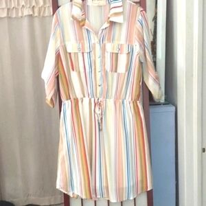 Bebop Stripe Midi Collared Button Tie Dress Sz XL